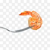 叉子叉着烤虾