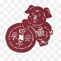 猪四季平安剪纸