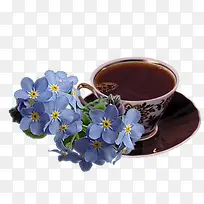 蓝色花瓣花朵复古咖啡杯