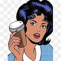 装饰插图喝外带咖啡的女士