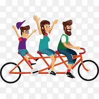 矢量图三人骑行自行车