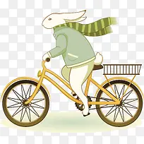 卡通骑自行车的复活节兔子