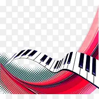 红色条纹背景黑白钢琴键盘矢量图