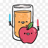 卡通手绘苹果果汁