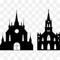 黑色教堂哥特式建筑矢量图