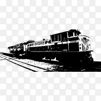 黑白插画老式火车