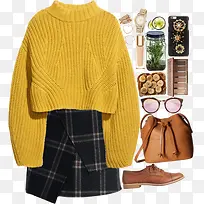 黄色毛衣和超短裙