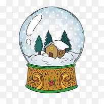 矢量圣诞下雪的村庄玻璃球