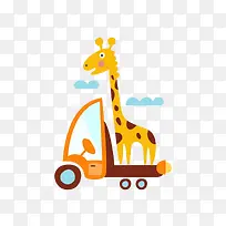 可爱卡通长颈鹿坐车