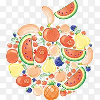 矢量创意彩色水果组合苹果