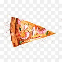手绘卡通一片大虾披萨
