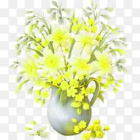 黄色花朵手绘花瓶装饰图案