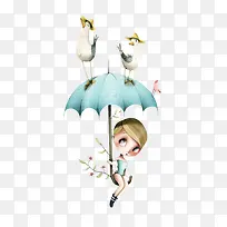 卡通插画女孩和雨伞
