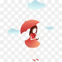 小清新手绘撑伞的女孩