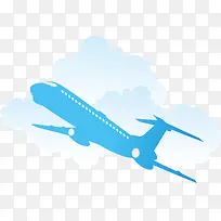 蓝色飞机航空云朵元素