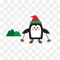 矢量卡通滑雪的企鹅