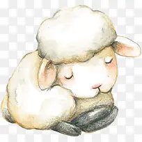 卡通手绘睡着的绵羊
