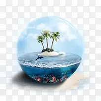 旅游玻璃球里面的大海岛屿海豚