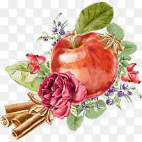 素描苹果和花朵