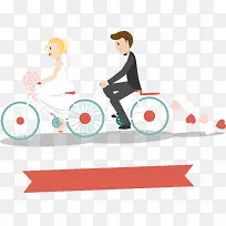 矢量手绘骑单车结婚