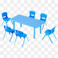 实物蓝色塑料儿童桌椅免抠