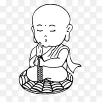 手绘简笔画打坐的小和尚
