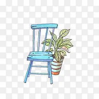 椅子盆栽手绘