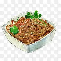肉丝炒面手绘画素材图片