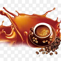 喷溅的咖啡咖啡杯咖啡豆