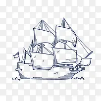 扬帆远航的船素描画