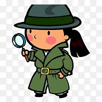 手拿放大镜的小女孩卡通矢量图