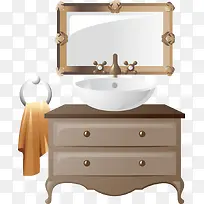 手绘棕色洗脸池镜子