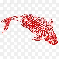 红色线描鲤鱼