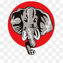 红色背景的矢量大象头 logo