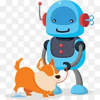 蓝色可爱遛狗机器人