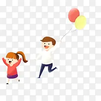 手绘儿童插图六一儿童节拿气球欢