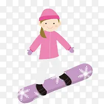 手绘卡通简约儿童画册插画滑雪女