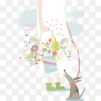 矢量图手提花篮的女孩