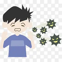 手绘卡通小青年咳嗽免抠