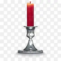 实物银色烛台红色蜡烛