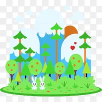 可爱森林兔子景色