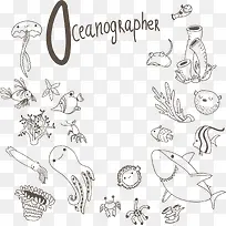 素描海洋生物矢量图