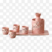 日式粉色陶瓷酒杯套装