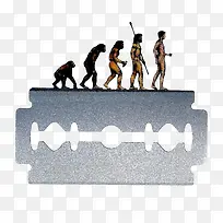 手绘创意刀片上进化的人类