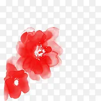 手绘红色水墨花朵造型