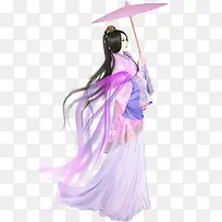 紫衣撑紫伞古装女子