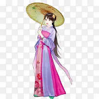 撑伞古装紫衣美女