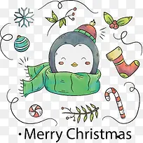 可爱手绘小企鹅圣诞海报
