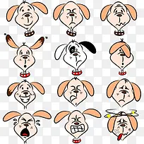 卡通手绘12种长耳朵小狗的表情