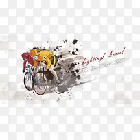骑自行车手绘创意运动插画设计p